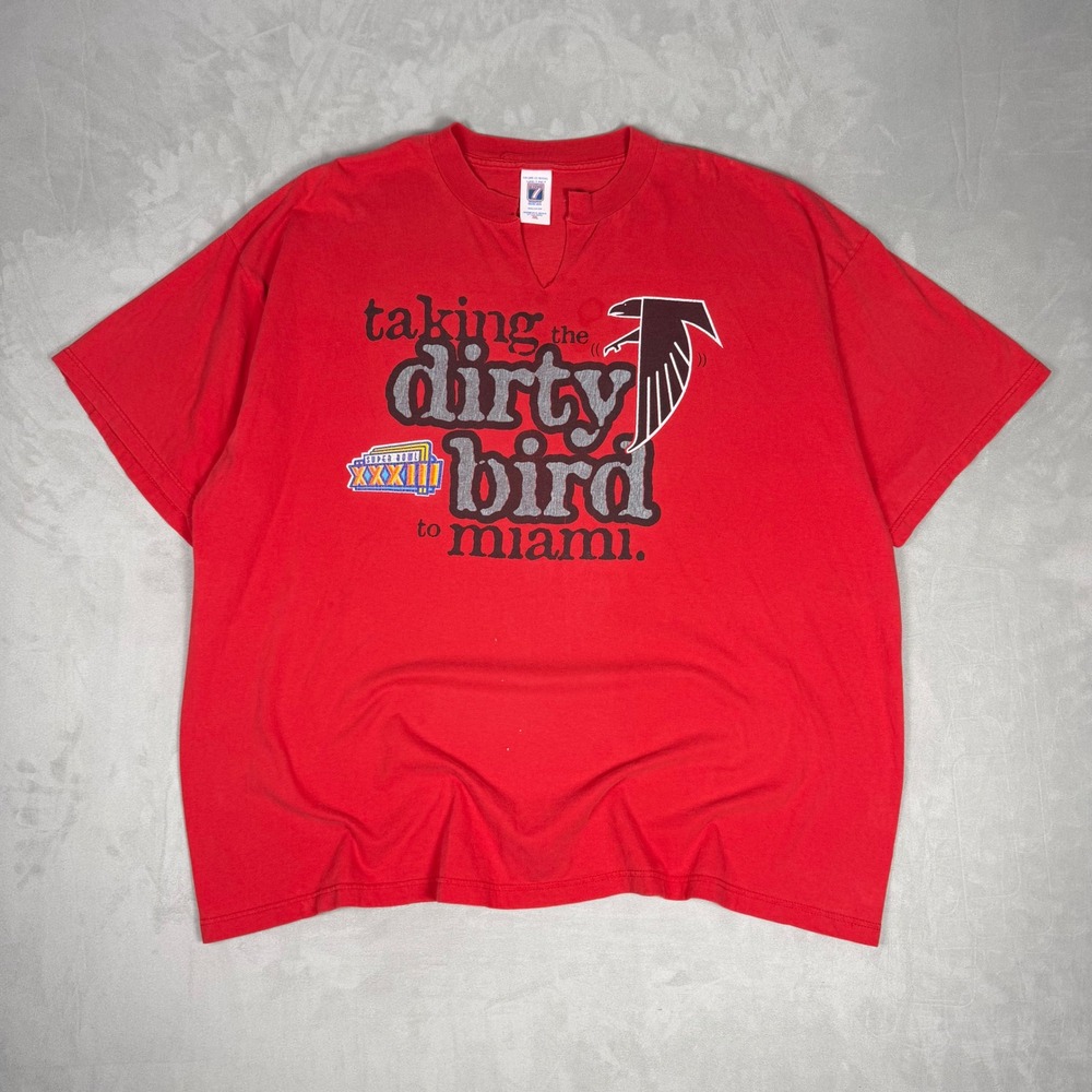 90s Mens Logo 7 Atlanta Falcons Super Bowl XXXIII Dirty Bird Graphic Tee 3XL